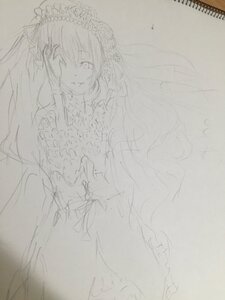 Rating: Safe Score: 0 Tags: 1girl blush dress frills hairband image long_hair looking_at_viewer monochrome sketch smile solo suigintou traditional_media User: admin