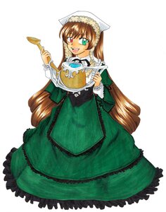 Rating: Safe Score: 0 Tags: 1girl :d brown_hair dress drill_hair frills full_body green_dress green_eyes hat head_scarf heterochromia image long_hair long_sleeves looking_at_viewer open_mouth red_eyes simple_background smile solo suiseiseki twin_drills very_long_hair white_background User: admin