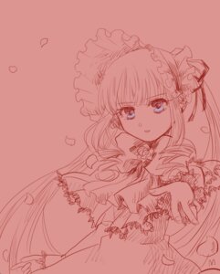 Rating: Safe Score: 0 Tags: 1girl bangs dress eyebrows_visible_through_hair flower frills image long_hair looking_at_viewer monochrome petals rose shinku solo User: admin