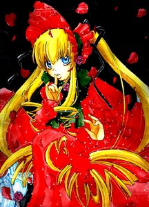 Rating: Safe Score: 0 Tags: 1girl blonde_hair blue_eyes bow dress drill_hair flower image long_hair petals red_flower rose rose_petals shinku solo twintails very_long_hair User: admin