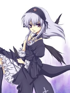 Rating: Safe Score: 0 Tags: 1girl black_legwear black_wings cross-laced_clothes detached_collar dress flower frills hairband image lolita_fashion lolita_hairband long_hair long_sleeves looking_at_viewer puffy_sleeves silver_hair solo suigintou thighhighs wings User: admin