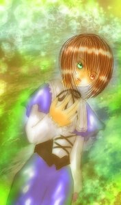 Rating: Safe Score: 0 Tags: 1girl blue_dress brown_hair dress green_background green_eyes image long_sleeves looking_at_viewer short_hair solo souseiseki sunlight User: admin