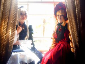 Rating: Safe Score: 0 Tags: 3girls bangs blonde_hair blue_eyes curtains dress flower hat indoors lips long_hair long_sleeves multiple_cosplay multiple_girls shinku sitting tagme window User: admin