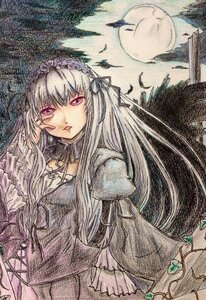 Rating: Safe Score: 0 Tags: 1girl auto_tagged black_wings dress feathers flower frills hairband image long_hair long_sleeves looking_at_viewer moon pink_eyes rose silver_hair solo suigintou traditional_media very_long_hair wings User: admin
