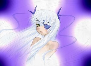 Rating: Safe Score: 0 Tags: 1girl :d bangs barasuishou blush eyepatch image long_hair looking_at_viewer purple_background smile solo upper_body very_long_hair white_hair User: admin