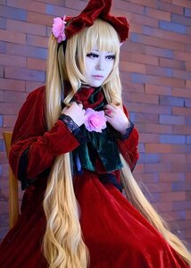 Rating: Safe Score: 0 Tags: 1girl bangs blonde_hair brick_wall dress flower hair_ornament lips long_hair long_sleeves looking_at_viewer red_dress shinku solo very_long_hair User: admin