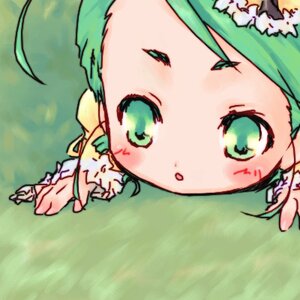 Rating: Safe Score: 0 Tags: 1girl blush face grass green_background green_eyes green_hair image kanaria looking_at_viewer solo v User: admin