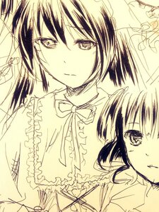Rating: Safe Score: 0 Tags: 1girl 2girls closed_mouth frills frown image looking_at_viewer monochrome multiple_girls short_hair sketch solo souseiseki User: admin