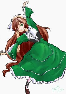 Rating: Safe Score: 0 Tags: 1girl brown_hair dress frills full_body green_dress green_eyes heterochromia image long_hair long_sleeves looking_at_viewer red_eyes simple_background solo suiseiseki twintails very_long_hair User: admin