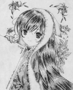 Rating: Safe Score: 0 Tags: 1girl blush flower greyscale image monochrome smile solo suiseiseki traditional_media User: admin