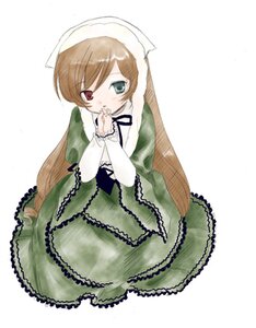 Rating: Safe Score: 0 Tags: 1girl brown_hair dress frills full_body green_dress head_scarf heterochromia image long_hair long_sleeves looking_at_viewer red_eyes simple_background sitting solo suiseiseki very_long_hair white_background User: admin