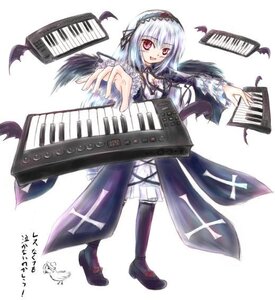 Rating: Safe Score: 0 Tags: 1girl black_wings blush dress eighth_note electric_guitar feathers frills guitar hairband image instrument keyboard_(instrument) lolita_hairband long_hair music musical_note piano playing_instrument plectrum red_eyes sheet_music silver_hair simple_background solo suigintou wings User: admin