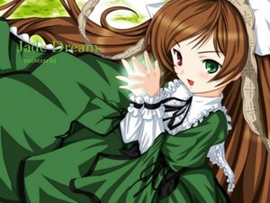 Rating: Safe Score: 0 Tags: 1girl :d brown_hair dress frills green_dress green_eyes hat heterochromia image long_hair long_sleeves looking_at_viewer open_mouth red_eyes smile solo suiseiseki very_long_hair User: admin