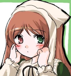 Rating: Safe Score: 0 Tags: 1girl bangs blush brown_hair dress green_eyes image long_hair long_sleeves looking_at_viewer simple_background solo suiseiseki upper_body User: admin