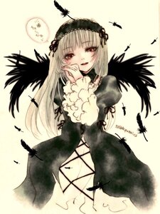 Rating: Safe Score: 0 Tags: 1girl bird black_feathers black_wings dove dress feathers frills hairband image long_hair long_sleeves looking_at_viewer open_mouth red_eyes smile solo suigintou wings User: admin