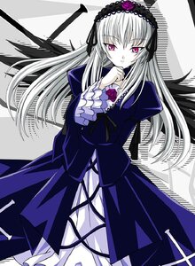 Rating: Safe Score: 0 Tags: 1girl artist_request black_wings dress flower frills hairband image lolita_hairband long_hair long_sleeves looking_at_viewer pale_skin pink_eyes rose rozen_maiden silver_hair solo suigintou wings User: admin