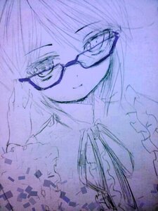 Rating: Safe Score: 0 Tags: 1girl bespectacled frills glasses image looking_at_viewer monochrome purple_theme ribbon short_hair smile solo souseiseki traditional_media User: admin