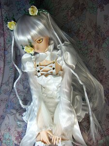 Rating: Safe Score: 0 Tags: 1girl bangs doll dress eyepatch flower kirakishou lace long_hair rose sitting solo very_long_hair white_dress white_hair yellow_eyes User: admin