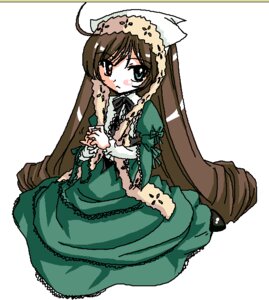 Rating: Safe Score: 0 Tags: 1girl ahoge brown_hair dress drill_hair frills full_body green_dress head_scarf heterochromia image long_hair long_sleeves looking_at_viewer red_eyes simple_background sitting solo suiseiseki twin_drills twintails very_long_hair white_background User: admin