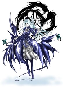Rating: Safe Score: 0 Tags: 1girl blue_butterfly bug butterfly butterfly_hair_ornament butterfly_wings dress flower hairband image insect lolita_hairband long_hair long_sleeves silver_hair solo suigintou white_background wings User: admin