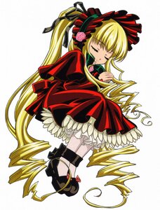 Rating: Safe Score: 0 Tags: 1girl blonde_hair bonnet bow closed_eyes dress frills full_body image long_hair long_sleeves red_dress ribbon rose shinku solo twintails very_long_hair User: admin