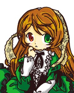 Rating: Safe Score: 0 Tags: 1girl bangs brown_hair dress food_on_face frills green_dress green_eyes heterochromia image long_hair long_sleeves looking_at_viewer red_eyes simple_background solo suiseiseki very_long_hair white_background User: admin