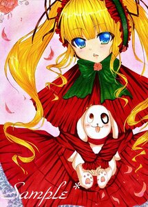 Rating: Safe Score: 0 Tags: 1girl blonde_hair blue_eyes bonnet bow dress flower green_bow image long_hair long_sleeves looking_at_viewer petals rose rose_petals shinku solo traditional_media twintails very_long_hair User: admin