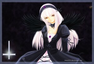 Rating: Safe Score: 0 Tags: 1girl black_dress black_ribbon black_wings detached_collar dress feathers flower frills hairband image juliet_sleeves lolita_hairband long_hair long_sleeves looking_at_viewer puffy_sleeves red_eyes ribbon rose silver_hair solo suigintou wings User: admin