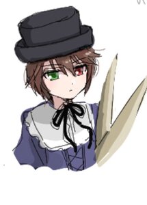 Rating: Safe Score: 0 Tags: 1girl bangs black_headwear black_ribbon blush brown_hair closed_mouth green_eyes hat heterochromia image long_sleeves looking_at_viewer red_eyes ribbon short_hair simple_background solo souseiseki top_hat upper_body white_background User: admin