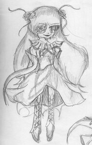 Rating: Safe Score: 0 Tags: 1girl boots dress full_body greyscale hair_ornament image kirakishou knee_boots long_hair monochrome sketch smile solo traditional_media User: admin