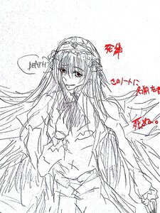 Rating: Safe Score: 0 Tags: 1girl dress hairband image long_hair long_sleeves looking_at_viewer monochrome sketch smile solo suigintou traditional_media wings User: admin