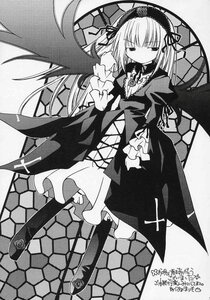 Rating: Safe Score: 0 Tags: 1girl dress frilled_sleeves frills greyscale hairband image lolita_hairband long_hair long_sleeves monochrome ribbon solo suigintou wings User: admin