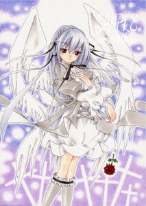 Rating: Safe Score: 0 Tags: 1girl auto_tagged dress flower frills image kneehighs long_hair long_sleeves looking_at_viewer red_eyes red_flower red_rose ribbon rose silver_hair solo suigintou traditional_media wings User: admin