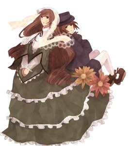 Rating: Safe Score: 0 Tags: 2girls brown_eyes brown_hair dress flower frills hat image long_hair multiple_girls pair pantyhose short_hair siblings sisters souseiseki suiseiseki top_hat twins User: admin