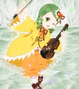 Rating: Safe Score: 0 Tags: 1girl bow bow_(instrument) dress drill_hair electric_guitar flower full_body green_eyes green_hair guitar hair_ornament holding_instrument image instrument kanaria long_sleeves music one_eye_closed pantyhose playing_instrument plectrum rain ribbon solo sparkle violin white_legwear User: admin