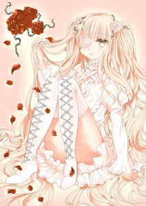 Rating: Safe Score: 0 Tags: 1girl blonde_hair boots cross-laced_footwear dress eyepatch flower frills hair_flower hair_ornament image kirakishou long_hair petals red_flower red_rose rose rose_petals sitting solo thighhighs thorns very_long_hair white_rose yellow_eyes User: admin