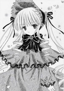 Rating: Safe Score: 0 Tags: 1girl blush bow bowtie capelet dress drill_hair flower greyscale image long_hair long_sleeves looking_at_viewer monochrome petals ribbon shinku solo traditional_media twin_drills twintails User: admin