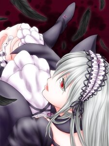 Rating: Safe Score: 0 Tags: 1girl black_feathers black_wings doll_joints dress feathers flower frills hairband image joints juliet_sleeves lolita_fashion lolita_hairband long_hair long_sleeves red_eyes rose silver_hair solo suigintou wings User: admin