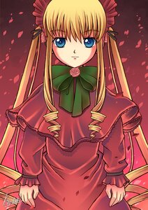 Rating: Safe Score: 0 Tags: 1girl auto_tagged blonde_hair blue_eyes bow bowtie capelet cowboy_shot dress drill_hair flower green_bow green_neckwear image long_hair long_sleeves looking_at_viewer petals red_dress shinku sidelocks solo very_long_hair User: admin