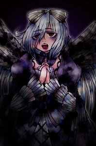 Rating: Safe Score: 0 Tags: 1girl black_wings feathered_wings gothic_lolita image lolita_fashion long_hair long_sleeves open_mouth red_eyes silver_hair solo suigintou wings User: admin