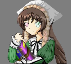 Rating: Safe Score: 0 Tags: 1girl brown_hair dress frills green_dress heterochromia holding image long_hair long_sleeves red_eyes ribbon solo suiseiseki transparent_background User: admin