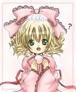 Rating: Safe Score: 0 Tags: 1girl :d blonde_hair bow dress drill_hair food frills green_eyes hat hina_ichigo hinaichigo image juliet_sleeves long_sleeves looking_at_viewer open_mouth pink_bow pink_dress puffy_sleeves smile solo twin_drills upper_body User: admin