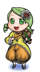 Rating: Safe Score: 0 Tags: 1girl chibi dress drill_hair full_body green_eyes green_hair hair_ornament image instrument kanaria long_sleeves open_mouth smile solo standing twin_drills white_background User: admin