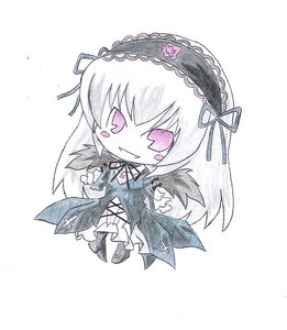 Rating: Safe Score: 0 Tags: 1girl black_wings blush_stickers chibi dress flower frills hairband image long_hair long_sleeves ribbon rose simple_background smile solo suigintou white_background wings User: admin