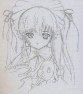 Rating: Safe Score: 0 Tags: 1girl auto_tagged blurry blurry_foreground depth_of_field frills greyscale image long_hair looking_at_viewer monochrome motion_blur photo shinku simple_background solo User: admin