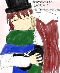Rating: Safe Score: 0 Tags: 1girl auto_tagged blush closed_eyes hat image long_sleeves pair red_hair scarf short_hair simple_background solo souseiseki suiseiseki upper_body User: admin