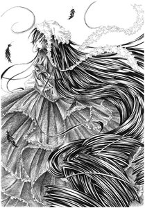 Rating: Safe Score: 0 Tags: 1girl bird feathers frills greyscale image long_hair monochrome solo suiseiseki very_long_hair User: admin