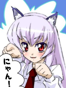 Rating: Safe Score: 0 Tags: 1girl :d animal_ears auto_tagged bangs clenched_hand clenched_hands collared_shirt eyebrows_visible_through_hair image long_hair long_sleeves looking_at_viewer necktie open_mouth paw_pose red_eyes reisen_udongein_inaba shirt smile solo suigintou white_background User: admin