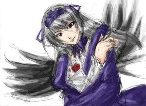 Rating: Safe Score: 0 Tags: 1girl :p black_wings dress flower frills image long_hair long_sleeves looking_at_viewer red_eyes rose silver_hair simple_background sketch smile solo suigintou tongue tongue_out upper_body white_background wings User: admin