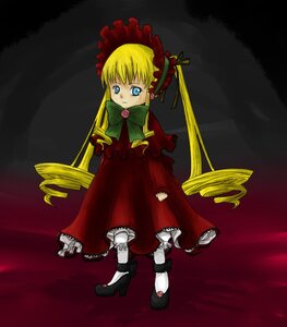 Rating: Safe Score: 0 Tags: 1girl black_footwear blonde_hair blue_eyes bonnet bow bowtie dress drill_hair full_body green_bow image long_hair long_sleeves looking_at_viewer red_dress shinku shoes solo standing twin_drills twintails very_long_hair User: admin